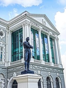 Singapore, Hdr, Victoria Theatre with statue of Sir Thomas Stamford Raffles